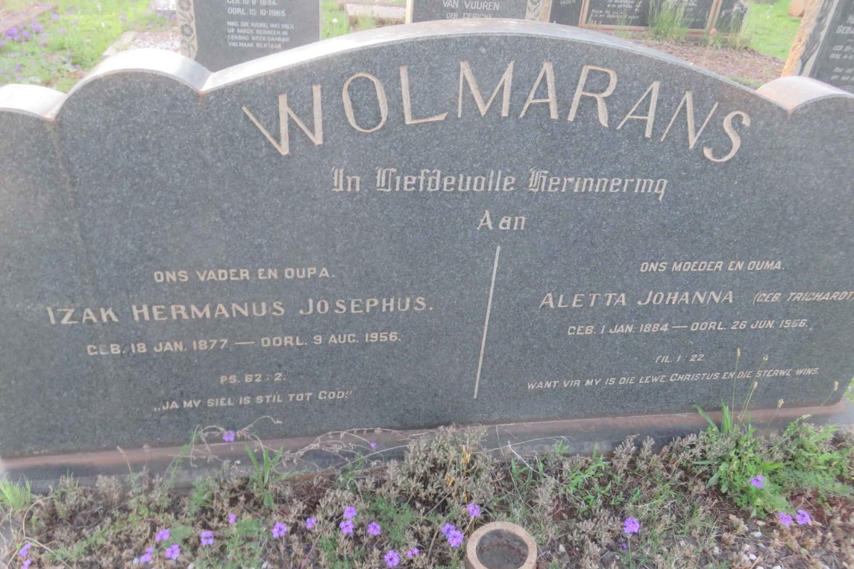 WOLMARANS Izak Hermanus Josephus 1877-1956 & Aletta Johanna TRICHARDT 1884-1956