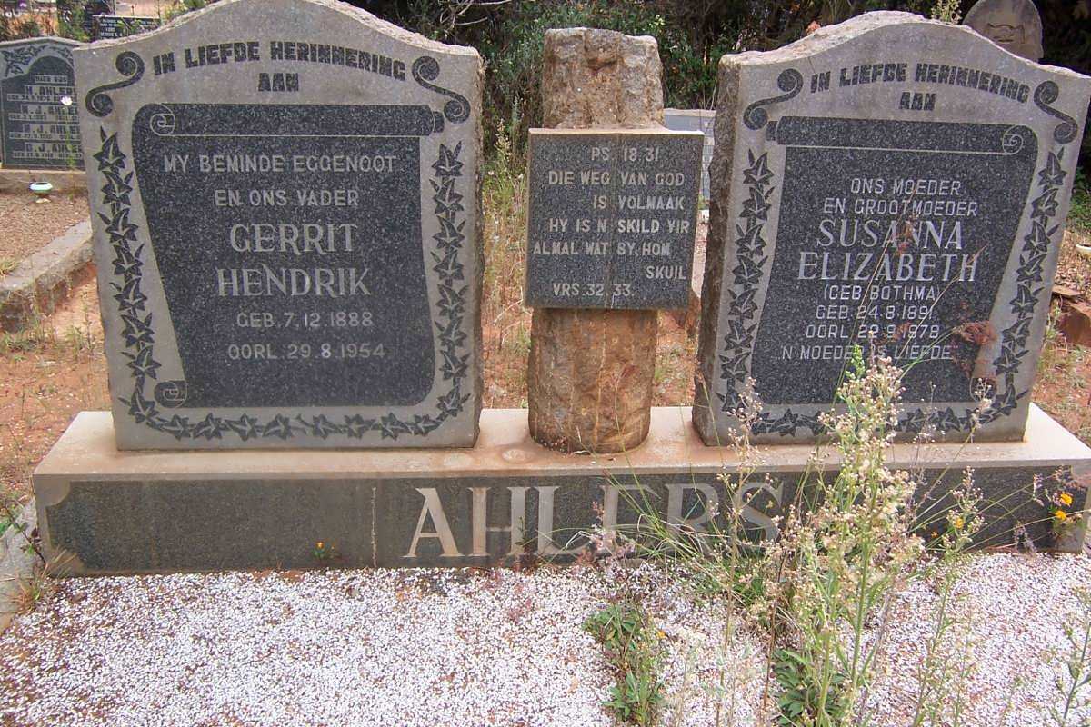 AHLERS Gerrit Hendrik 1888-1954 &amp; Susanna Elizabeth BOTHMA 1891-1978