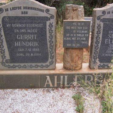 AHLERS Gerrit Hendrik 1888-1954 &amp; Susanna Elizabeth BOTHMA 1891-1978