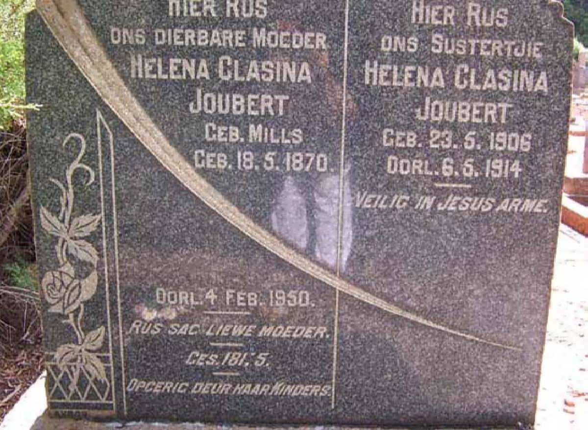 JOUBERT Helena Clasina nee MILLS 1870-1950 :: JOUBERT Helena Clasina 1906-1914
