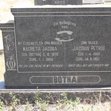 BOTHA Jacobus Petrus 1880-1967 &amp; Magrieta Jacoba BOTHA 1879-1964