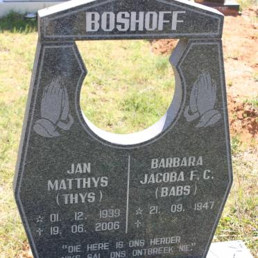 BOSHOFF Jan Matthys 1939-2006 &amp; Barbara Jacoba F.C. 1947-