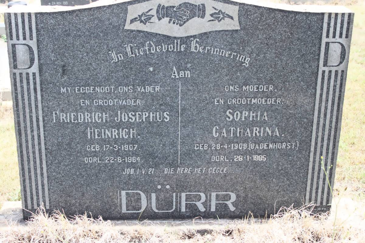 DÜRR Friedrich Josephus Heinrich 1907-1964 &amp; Sophia Catharina BADENHORST 1908-1985