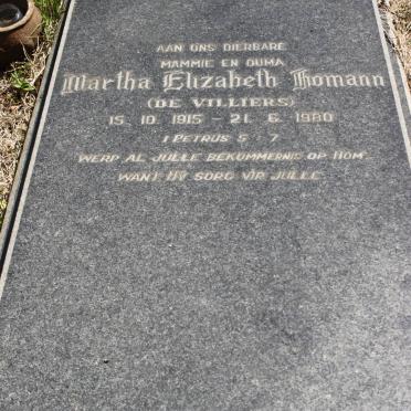 HOMANN Martha Elizabeth geb DE VILLIERS 1915-1980