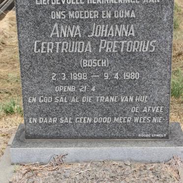 PRETORIUS Anna Johanna Gertruida nee BOSCH 1898-1980