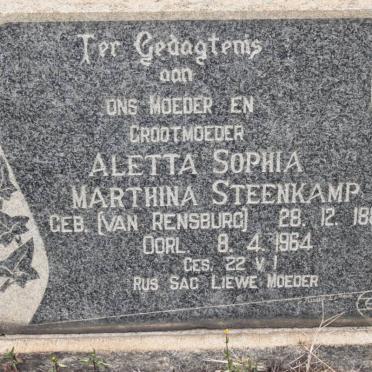 STEENKAMP Aletta Sophia Marthina nee VAN RENSBURG 1889-1964