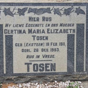 TOSEN Gertina Maria Elizabeth nee EKSTEEN 1911-1953