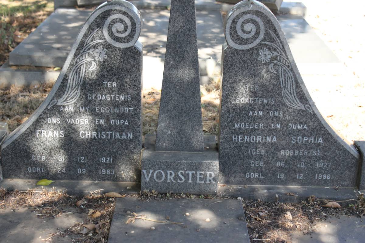 VORSTER Frans Christiaan 1921-1983 &amp; Hendrina Sophia ROBBERTS 1927-1986