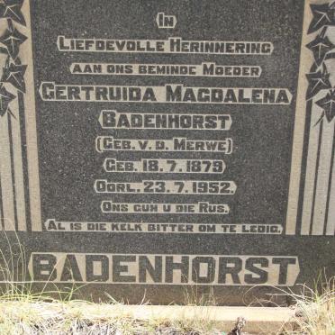 BADENHORST Gertruida Magdalena nee v.d. MERWE 1879-1952