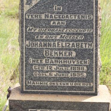 BEKKER Johanna Elizabeth nee BARKHUYSEN 1898-1935
