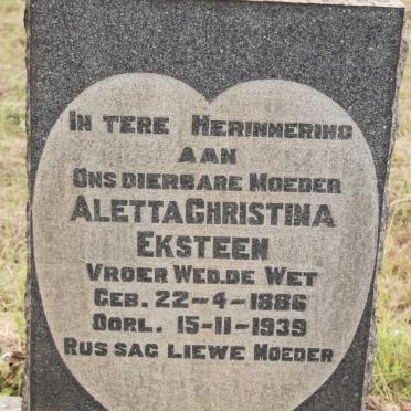 EKSTEEN Aletta Christina voorheen DE WET 1886-1939