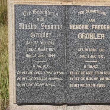 GROBLER Hendrik Frederik 1869-1947 &amp; Matilda Susanna DE VILLIERS 1871-1944