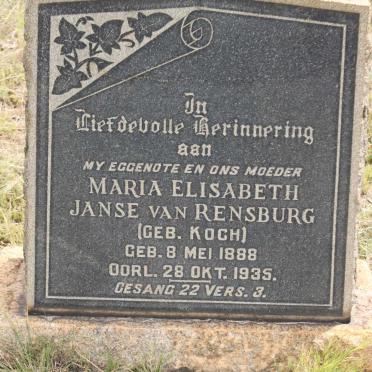 RENSBURG Maria Elisabeth, Janse van nee KOCH 1888-1935