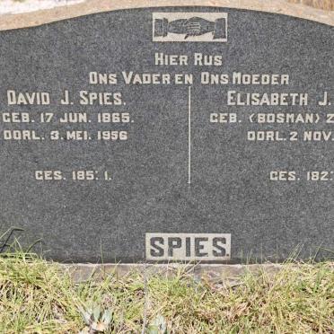 SPIES David J. 1865-1956 &amp; Elizabeth J.J. geb BOSMAN 1868-1948