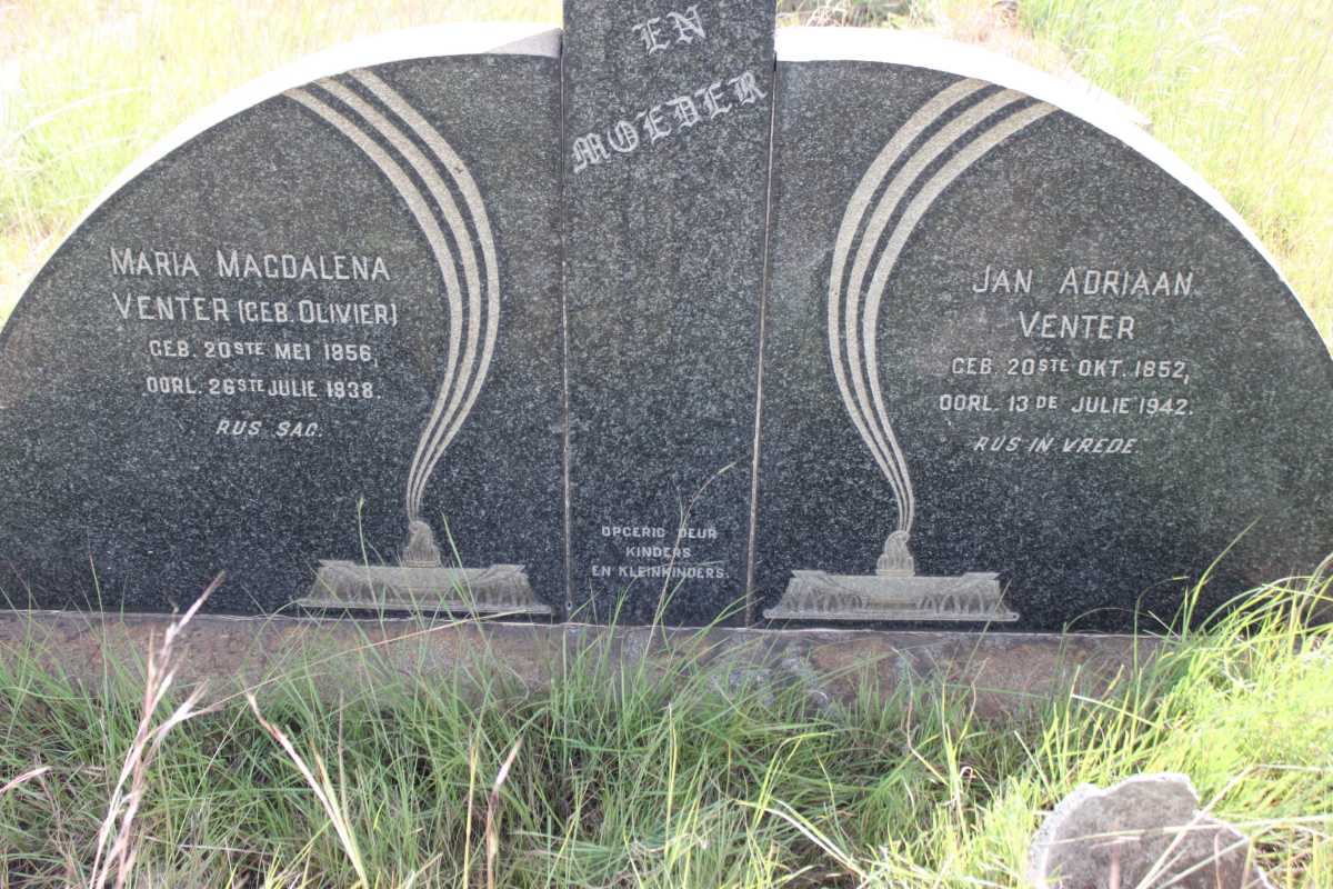 VENTER Jan Adriaan 1852-1942 &amp; Maria Magdalena OLIVIER 1856-1938