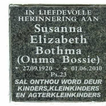 BOTHMA Susanna Elizabeth 1920-2010