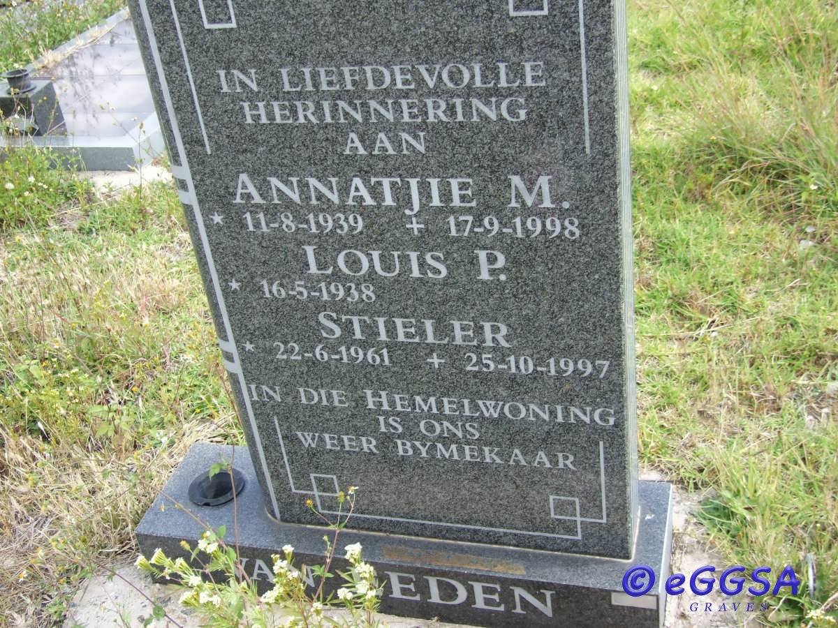 EEDEN Louis P., van 1938- &amp; Annatjie M. 1939-1998 :: Stieler 1961-1997