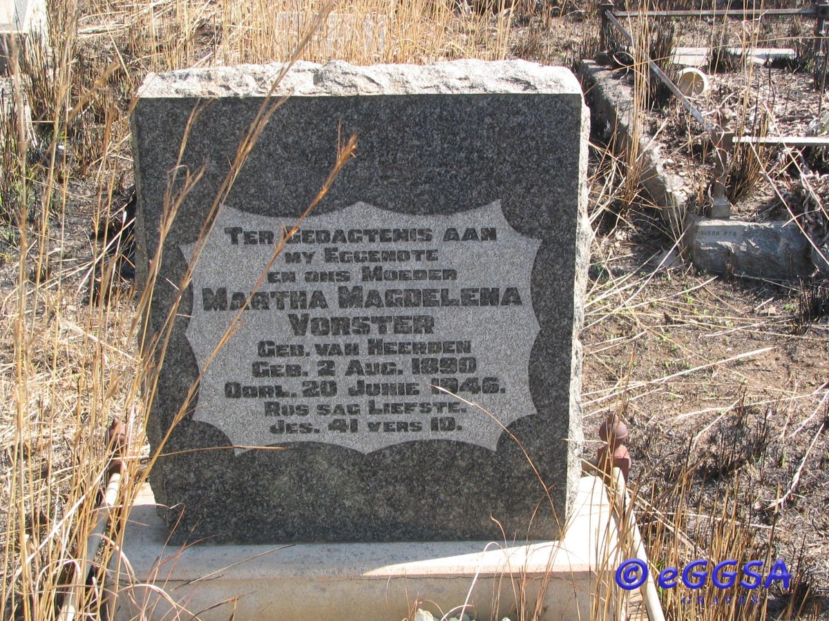 VORSTER Martha Magdalena nee VAN HEERDEN  1890-1946