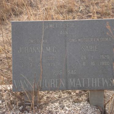 VUUREN Johanna M.C., van 1888-1979 :: MATTHEWS Sarie 1920-1980