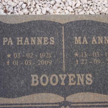 BOOYENS Hannes 1921-2009 &amp; Anna 1928-2005