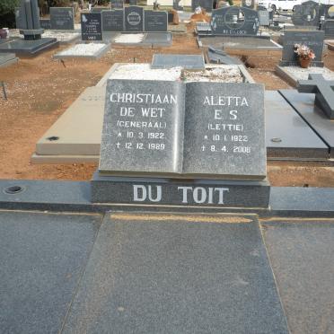 TOIT Christiaan De Wet, du 1922-1989 &amp; Aletta E.S. 1922-2008