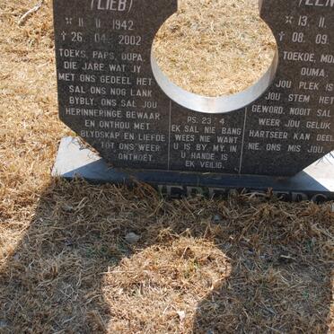 LIEBENBERG Johannes Jacobus Erasmus 1942-2002 &amp; Engela Jacoba 1940-1997