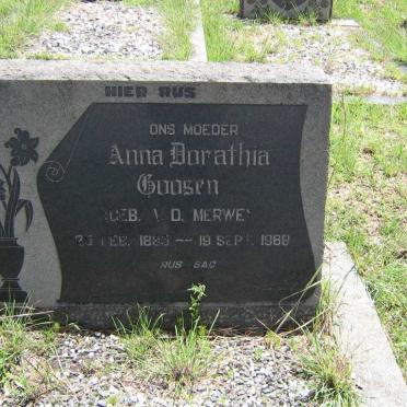 GOOSEN Anna Dorathia nee V.D. MERWE 1885-1968