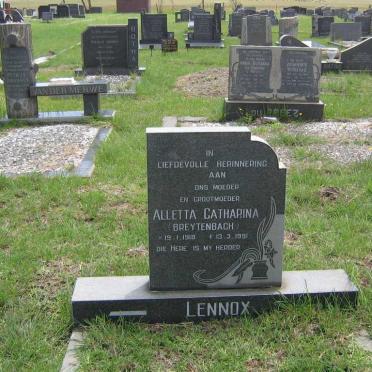 LENNOX Alletta Catharina nee BREYTENBACH 1918-1991