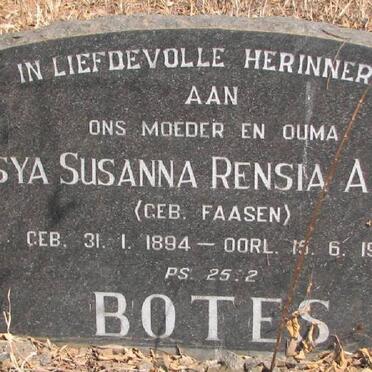 BOTES Lesya Susanna Rensia Aletha nee FAASEN 1894-1976