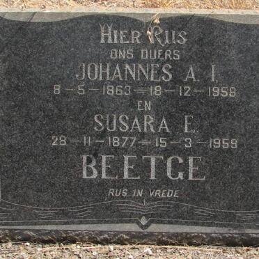 BEETGE Johannes A.I. 1863-1958 &amp; Susara E. 1877-1959