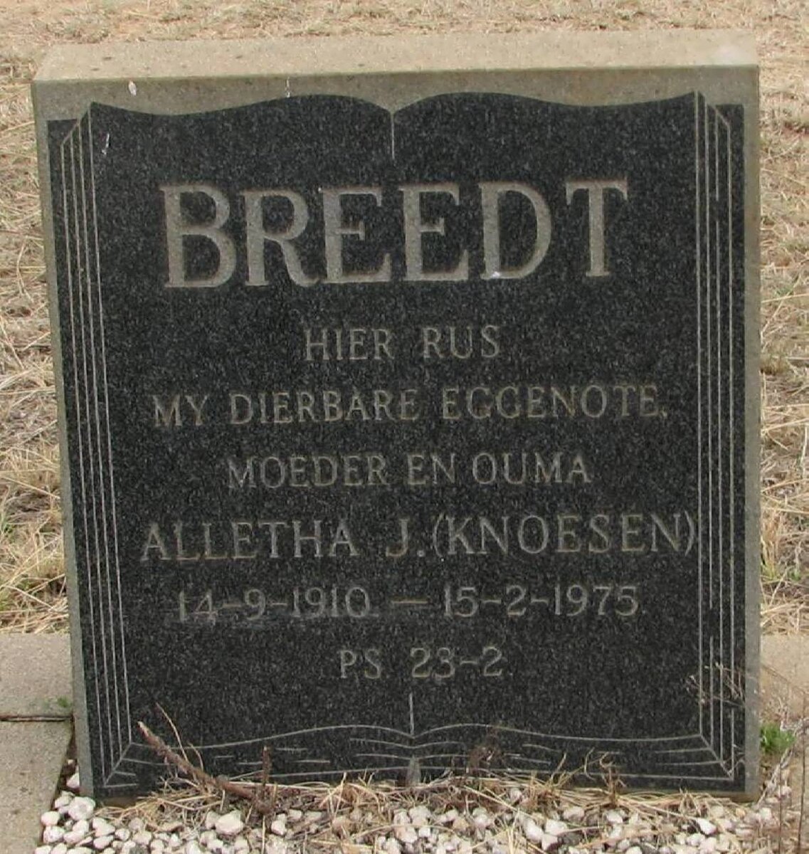 BREEDT Alletha J. nee KNOESEN 1910-1975