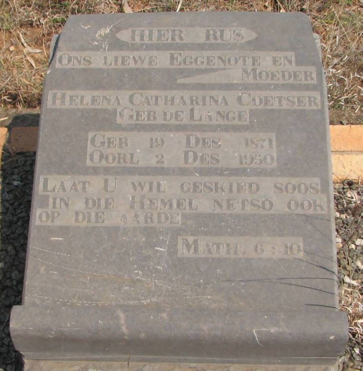 COETSER Helena Catharina nee DE LANGE 1871-1950