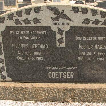 COETSER Phillipus Jeremias 1886-1963 &amp; Hester Maria 1898-1984