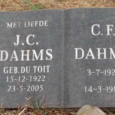 DAHMS C.F. 1923-1980 &amp; J.C.. DU TOIT 1922-2005