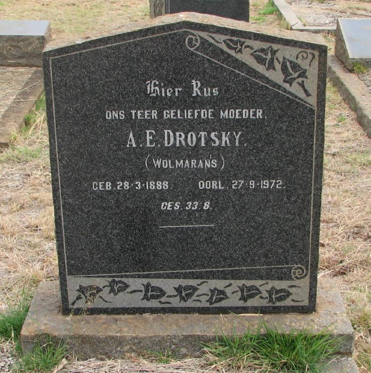 DROTSKY A.E. nee WOLMARANS 1888-1972