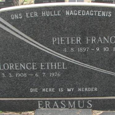 ERASMUS Pieter Francois 1897-1977 &amp; Florence Ethel 1908-1976