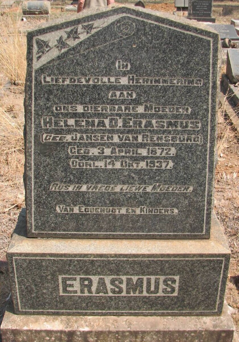 ERASMUS Helena D. nee JANSEN VAN RENSBURG 1872-1937