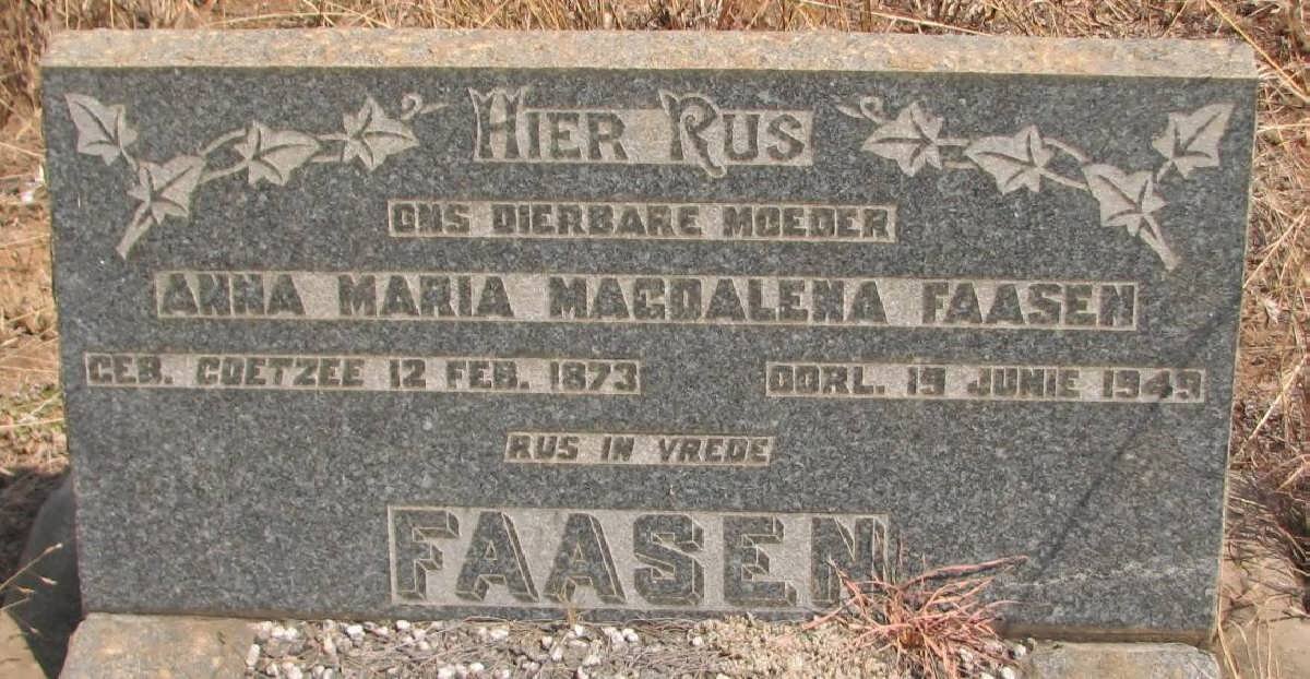 FAASEN Anna Maria nee COETZEE 1873-1949