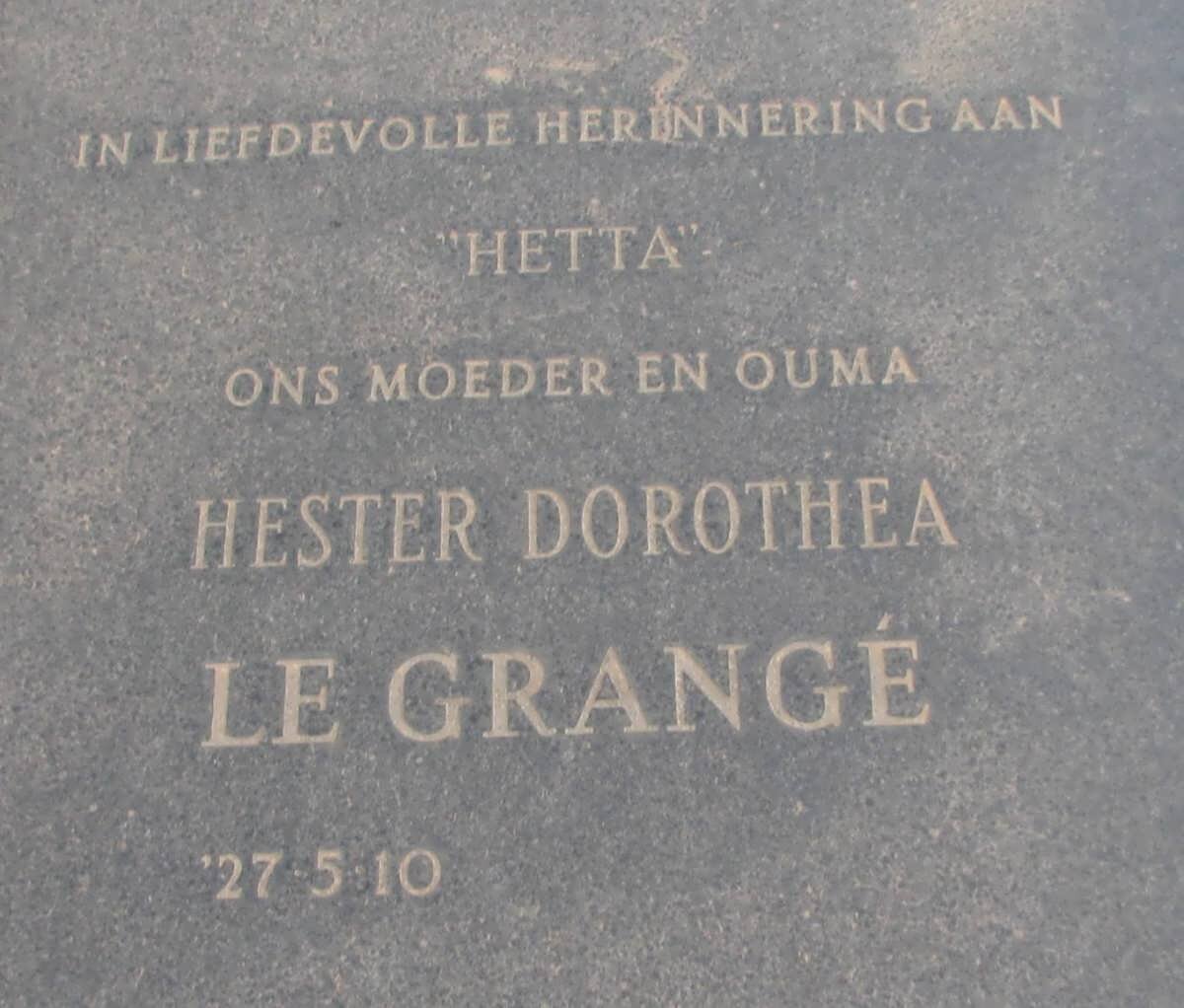 GRANGE Hester Dorothea, le 1927-