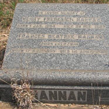 HANNAN Henry Frederick 1894-1947 &amp; Frances Beatrix EBERSOHN -1949