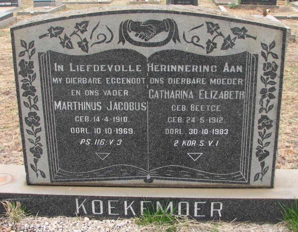 KOEKEMOER Marthinus Jacobus 1910-1969 &amp; Catharina Elizabeth BEETGE 1912-1983