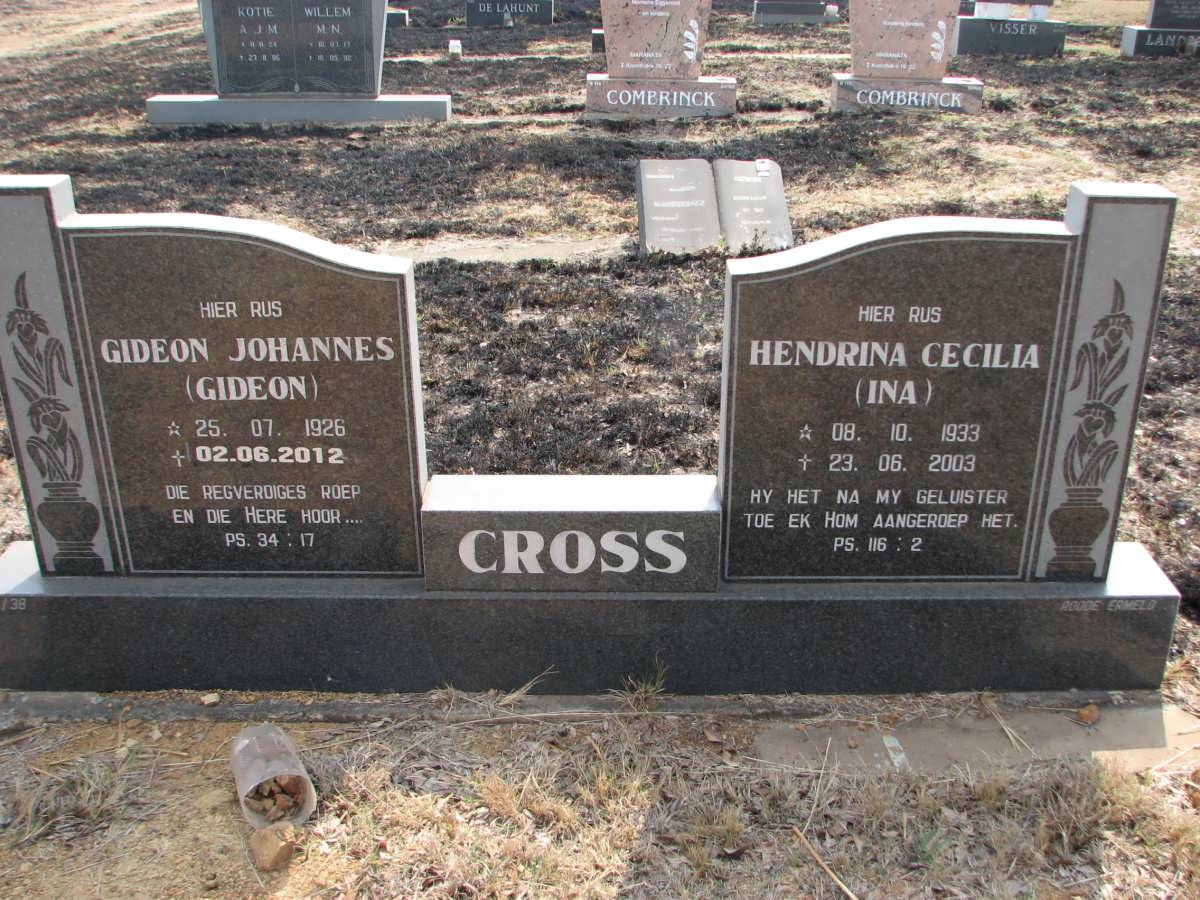 CROSS Gideon Johannes 1926-2012 &amp; Hendrina Cecilia 1933-2003