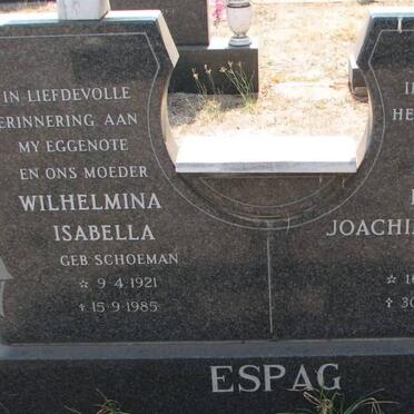 ESPAG Hendrik Joachim Johannes 1925-1997 &amp; Wilhelmina Isabella SCHOEMAN 1921-1985