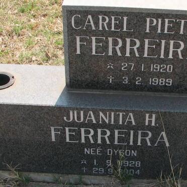 FERREIRA Carel Pieter 1920-1989 &amp; Juanita H. DYSON 1928-2004