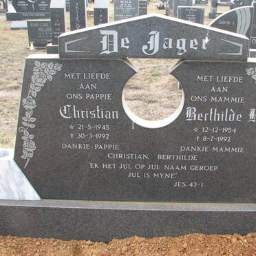 JAGER Christian, de 1945-1992 &amp; Berthilde H. 1954-1992