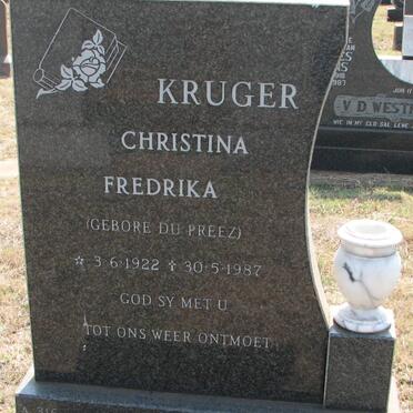 KRUGER Christina Fredrika nee DU PREEZ 1922-1987