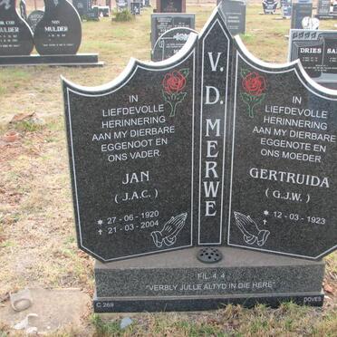 MERWE J.A.C., v.d. 1920-2004 &amp;  G.J.W. 1923-
