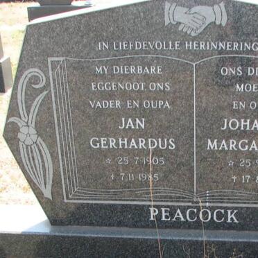 PEACOCK Jan Gerhardus 1905-1985 &amp; Johanna Margaretha 1912-2004