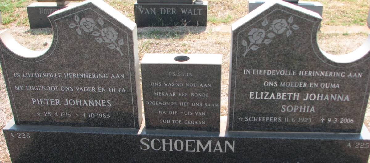 SCHOEMAN Pieter Johannes 1915-1985 &amp; Elizabeth Johanna Sophia SCHEEPERS 1923-2006