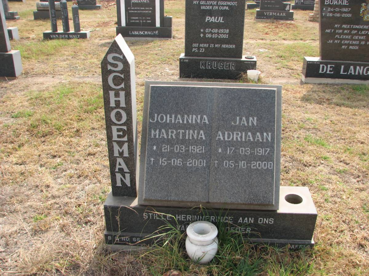 SCHOEMAN Jan Adriaan 1917-2000 &amp; Johanna Martina 1921-2001